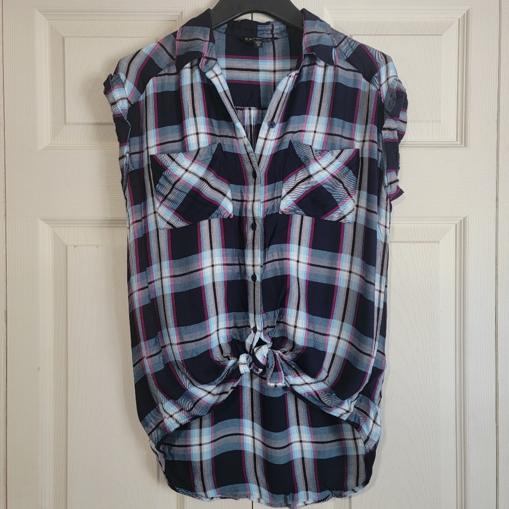 Express | Plaid High-low Button Down Shirt